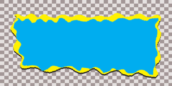 Blue Torn Paper Frame with Yellow Border Isolated on Transparent Background for Creative Graphic Design Projects