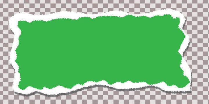 Green torn paper frame with rough edges and copy space on transparent checkered background