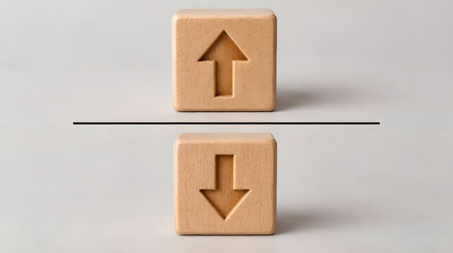 Two wooden blocks with up and down arrows separated by a line.