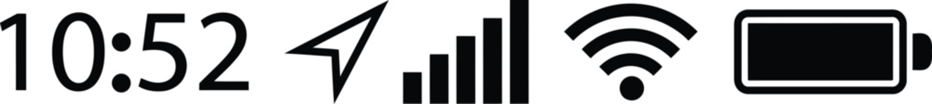 Digital status bar elements showing time signal strength wifi connection and battery level with interface connection smartphone elements