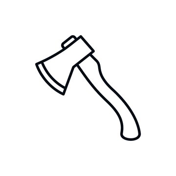 Simple line art icon of a hand axe for camping and woodworking