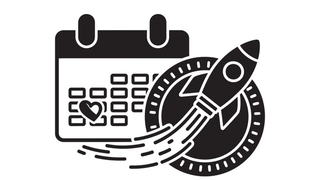 Calendar with Rocket Icon, Deadline Planning, Project Launch, Schedule Management, Business Growth, Time Tracking