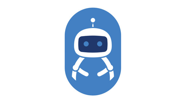 Robot icon with antenna set within a rounded blue shape