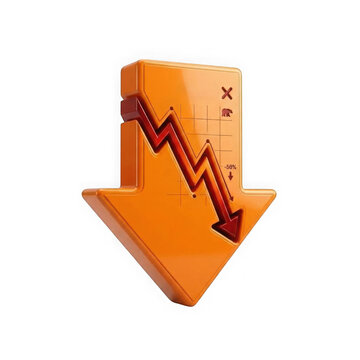 Orange 3d arrow pointing down with a red declining line graph symbol inside