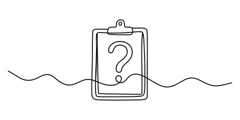 Obraz premium Continuous line drawing of a clipboard with question mark