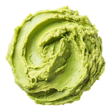 Creamy avocado paste Guacamole closeup isolated on white background with clipping path, concept freshness and natural food appeal