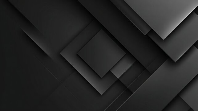 Dark abstract geometric background with layered overlapping rectangular shapes and metallic black gradients for modern design