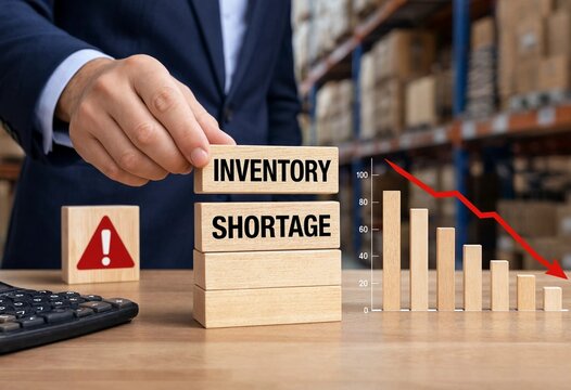 Business professional addressing inventory shortage with declining stock graph