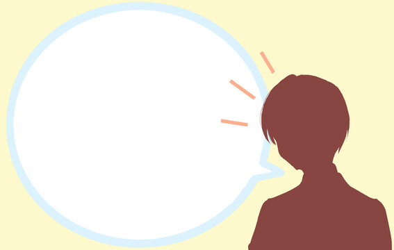 話す学生　丸い吹き出し　シルエット