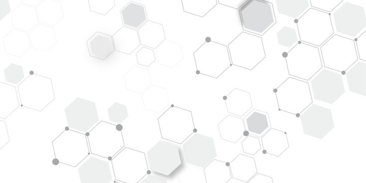 Molecular structure abstract tech background. Geometric white background. Vector banner design with hexagons. Science network pattern, connecting lines and dots Medical background, Vector illustration
