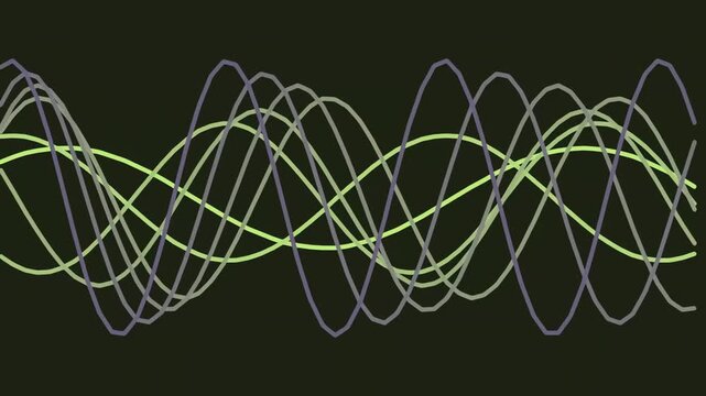 Digital sine waves oscillating on a dark background