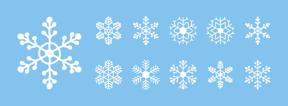 Hand drawn line style snowflakes. Seasonal graphic elements for holiday, winter or Christmas design. Vector illustration