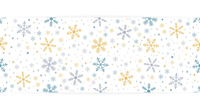 Christmas horizontal banner with snowflakes and stars. Vector illustration