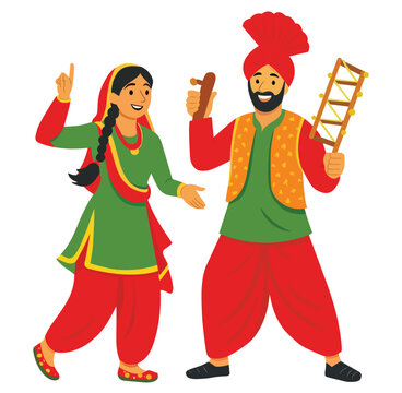 Bhangra dancers illustration, Giddha folk dance