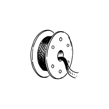 Industrial cable reel illustration shows wire spool and perforated metal plates for electrical storage and construction utility management infrastructure purposes.
