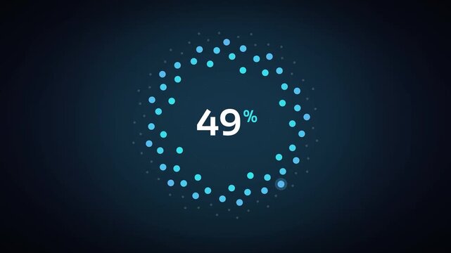 Cyan Blue Glowing Particle Ring Counter to 50 Percent, Abstract Dotted Circle Loading Animation for Tech Intros and Presentations. Seamless Loop