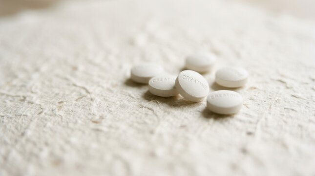 Pile of White Pharmaceutical Tablets on Textured Surface