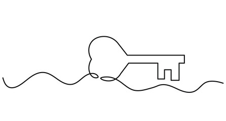 Obraz premium Key outline vector with heart-shaped bow continuous line art editable stroke