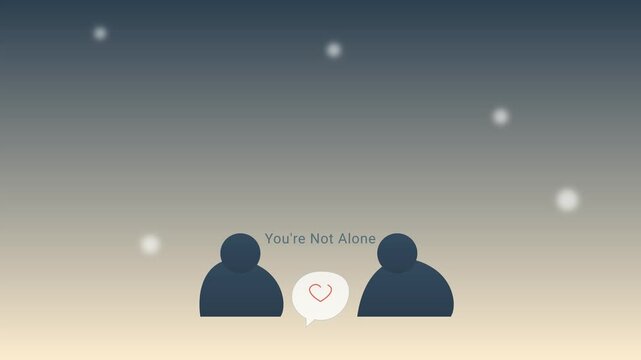 Friendly conversation animation showing two figures chatting together with heart symbol under starry night sky video clip
