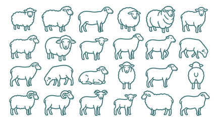 Obraz premium Collection of various sheep illustrations in a clean line art style.