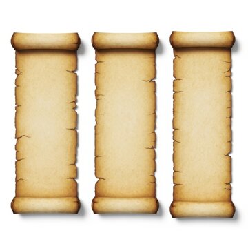 Three ancient scrolls with yellowed parchment texture