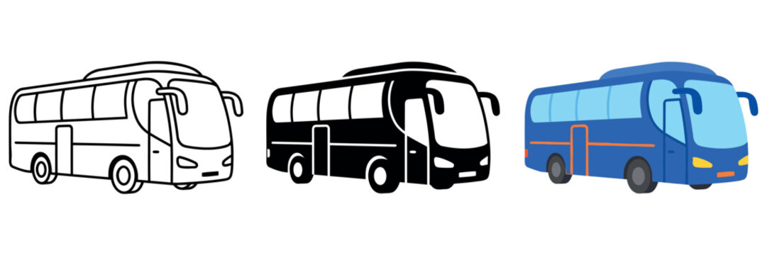 Set of travel bus vector icons isolated on transparent background, isolated on white background, Vector