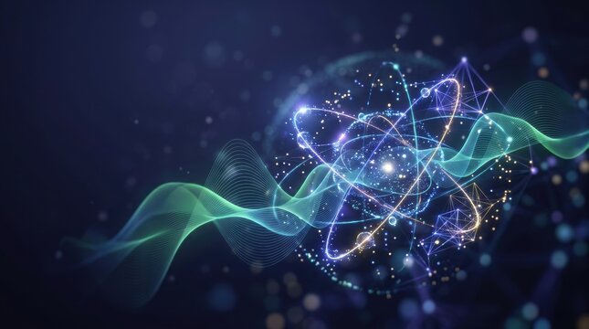 Abstract Digital Science Illustration with Particle and Wave Elements