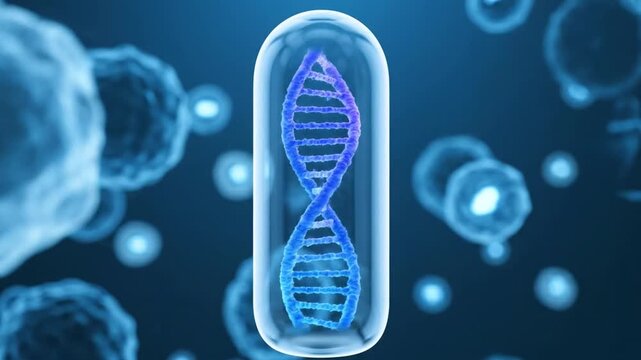 DNA Helix Inside Capsule with Scientific Microscopic View.