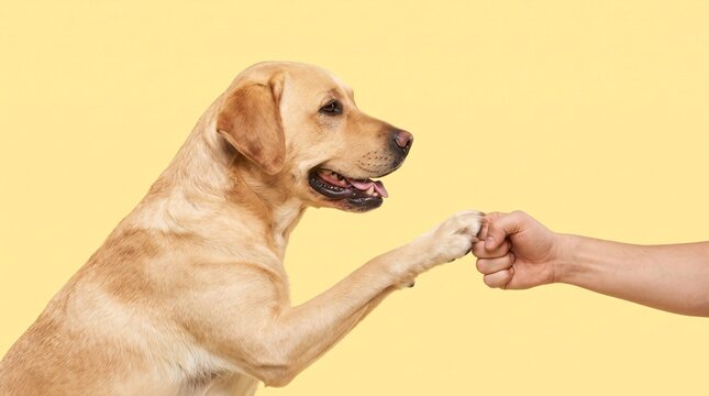 Cute Labrador Retriever Dog Doing A Fist Bump With Human Hand