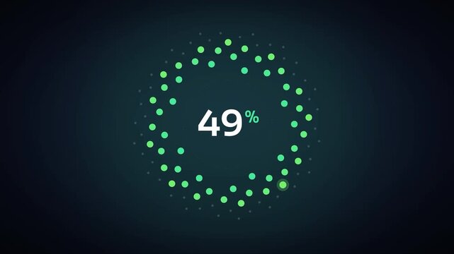 Green Glowing Particle Ring Counter to 50 Percent, Abstract Dotted Circle Loading Animation for Tech Intros and Presentations. Seamless Loop