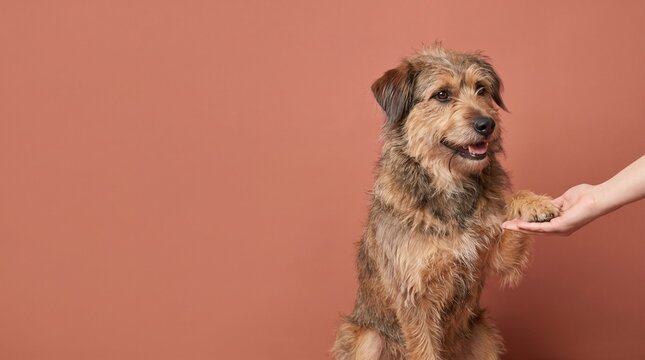 Cute Scruffy Dog Giving A High Five To Human Hand