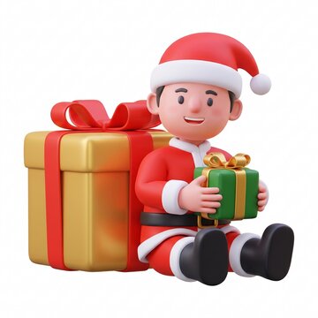 Cute 3D Santa Claus Character Holding a Gift