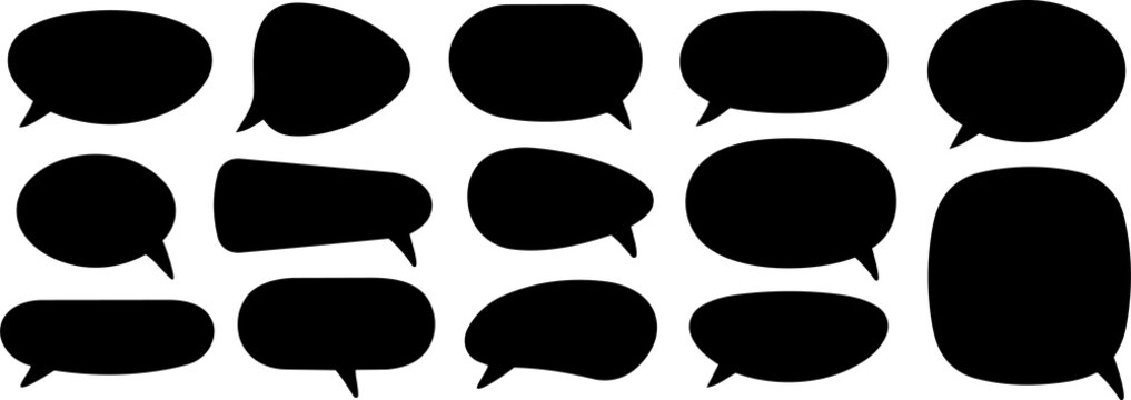 Collection of blank black speech bubbles on white background with speech bubble