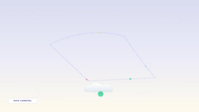 Abstract digital data motion footage featuring floating cloud and geometric paths in vector animation clip
