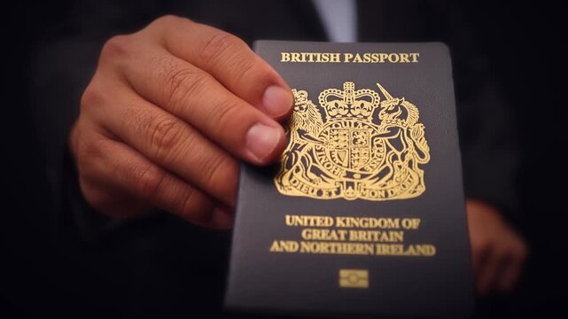 British Passport Held In Hand Close Up