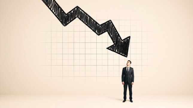 Businessman Looking At A Falling Financial Graph