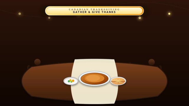 Canadian thanksgiving dinner table with roasted turkey and festive holiday animation video footage