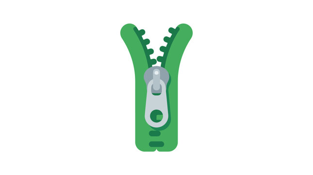 Green zipper with silver pull tab flat vector illustration on white background