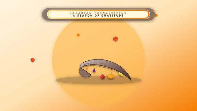 Canadian thanksgiving animation background with falling autumn leaves and harvest fruits vector motion video clip