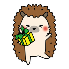 プレゼントをもらったハリネズミ © てがきっず