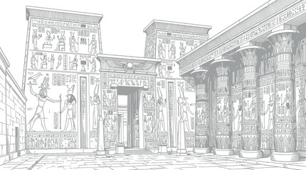 Obraz premium Ancient Egyptian Temple Courtyard Illustration