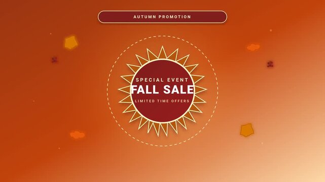 Fall sale promotion animation video featuring autumn discount badges and seasonal marketing event motion graphics