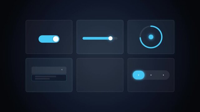 Clean user interface elements show interactive options on dark transparent background, animated motion graphic.