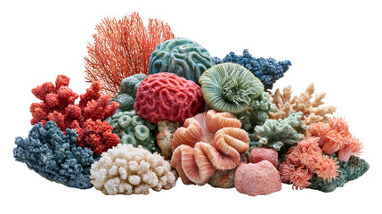 Colorful diverse marine coral reef cluster with brain and fan coral structures © Otillie