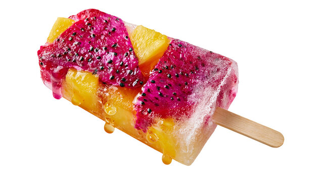 Dragon fruit and pineapple fruit popsicle with wooden stick