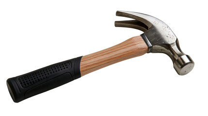 Claw hammer with steel head and wooden handle with black rubber grip © Otillie