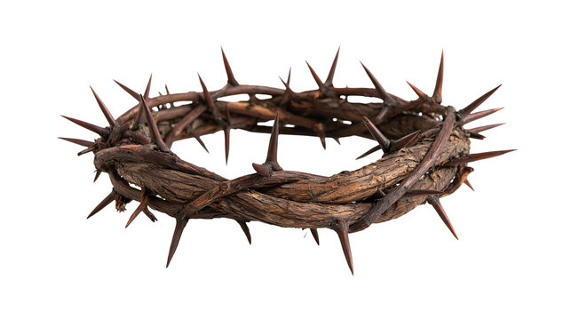 Woven crown of thorns made from twisted brown branches with sharp spikes