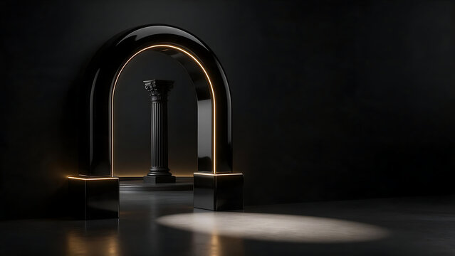 Black and gold obsidian arch podium backdrop for holiday sale