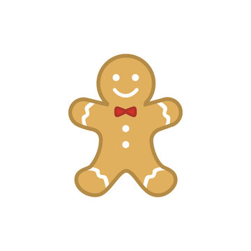 Flat Gingerbread Man Vector Icon with Transparent Background