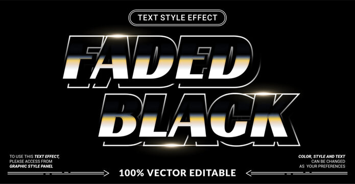 Faded Black 3D editable text effect vector template for retro posters, futuristic banners, and metallic graphics. Fully customizable graphic style.
